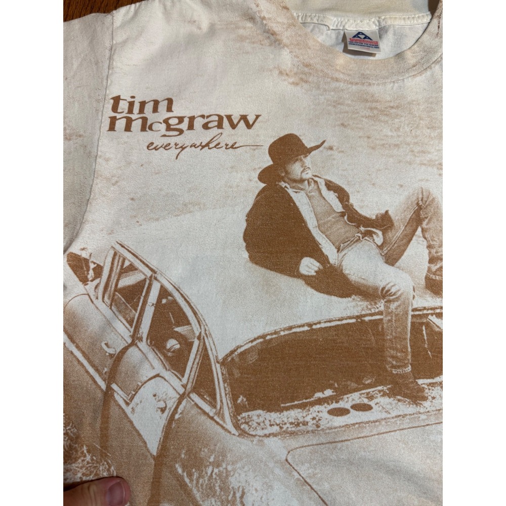 Tim McGraw Everywhere Vintage Graphic T-Shirt Mens Large AAA Sepia Country Music - Picture 3 of 11